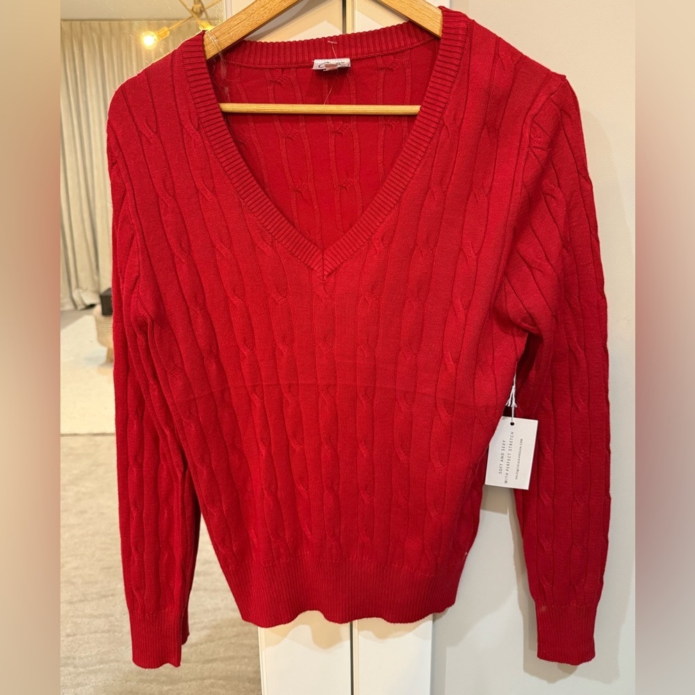 Cielo Women’s Deep Red Cable Sweater NWT Size XL